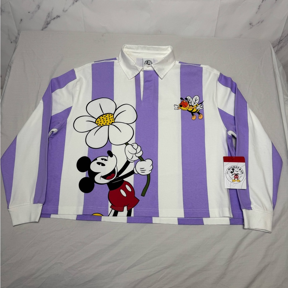 NWT Disney Mickey and Co. Purple and White Striped Polo Style Sweatshirt